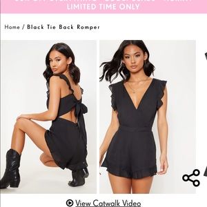 Black Tie Back Romper- Pretty Little Thing